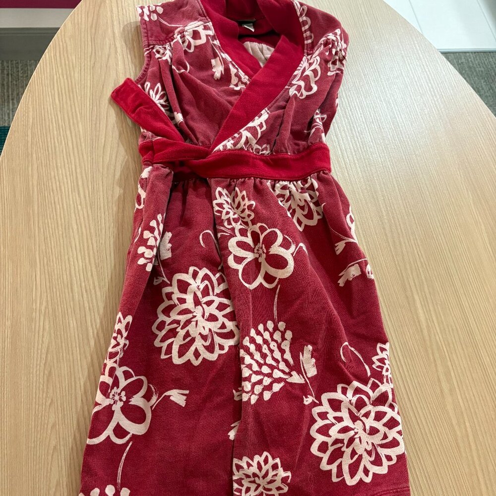 Tea Collection Floral Print Wrap Dress 8 Light Red Tie Waist Sleeveless